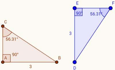 Os dois triângulos acima são congruentes, pois se enquadram no caso ALA, já que possuem: Ângulo A = ângulo F = 90, AB = EF = 2 e ângulo B = ângulo E = 56,31 4º Caso - Lado Ângulo Ângulo oposto