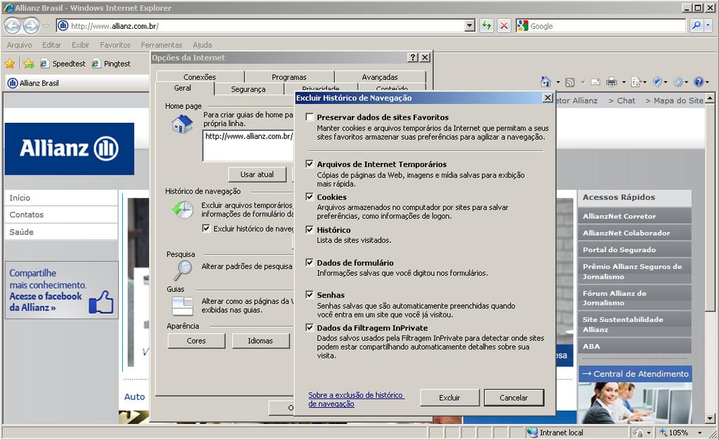 Configurações Internet Explorer Versão 8 Marque