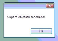 21 Aparecerá uma confirmação de cancelamento do cupom: Em