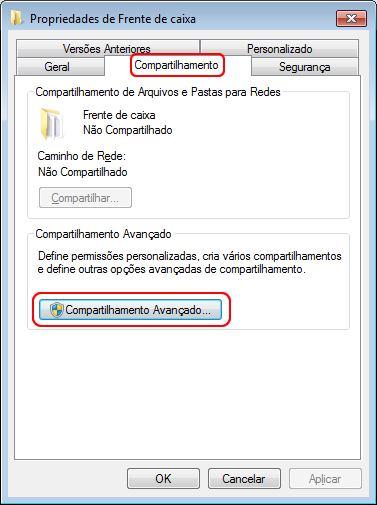 4. Selecione a aba Compartilhamento e clique no botão Compartilhamento Avançado.... 5.