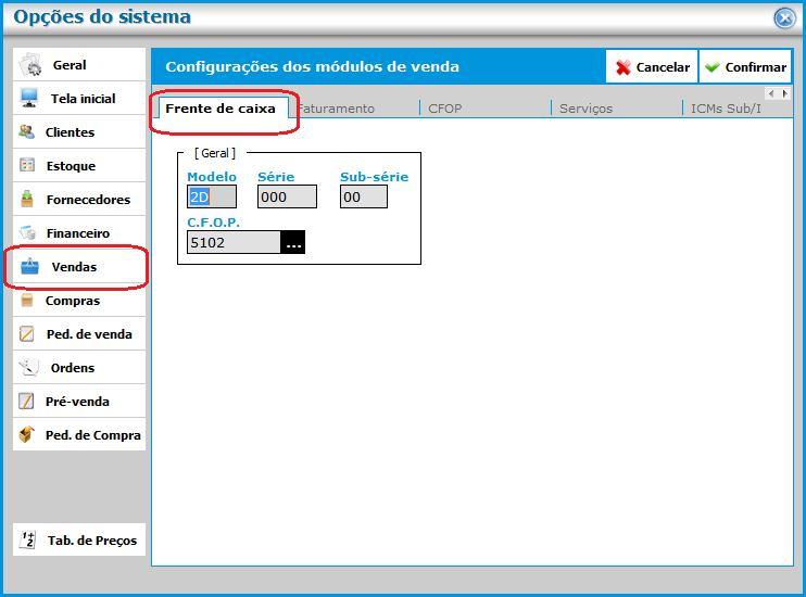 5. E no local indicado na imagem abaixo, defina o Modelo, Série, Sub-série e CFOP dos cupons fiscais. E depois clique em Confirmar.