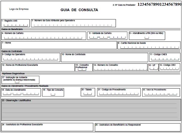 Guia de Consulta Legenda: Campos de preenchimento obrigatório 1, 2, 4, 6, 7, 9, 10, 11, 13, 14, 15, 16, 17, 18, 19, 20, 21, 22, 24 e 25.