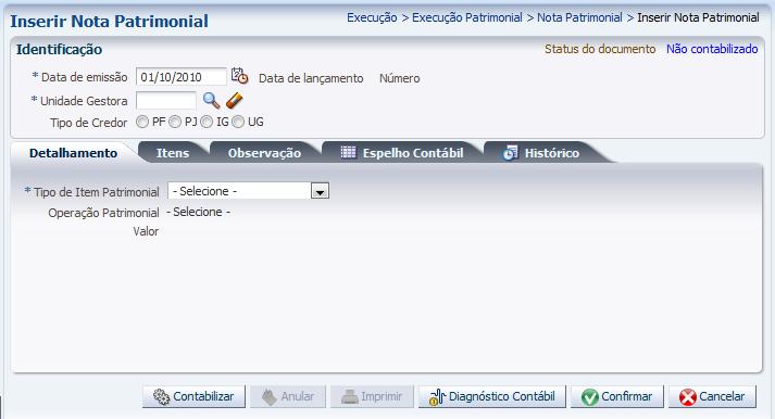 Principais Documentos Nota Patrimonial Este documento foi criado para atender a nova contabilidade ou