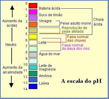 Figura 4 Escala do ph com exemplos de substâncias conhecidas. Fonte: Disponível em: http://www.ufrrj.br/institutos/it/de/acidentes/ph.htm.