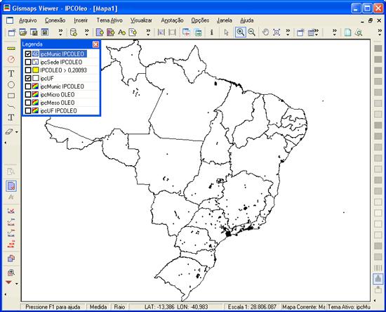 Figura 44 - Janela Adicionar Temático O resultado final da análise dos dados de IPC por densidade está apresentado no mapa da Figura 45.