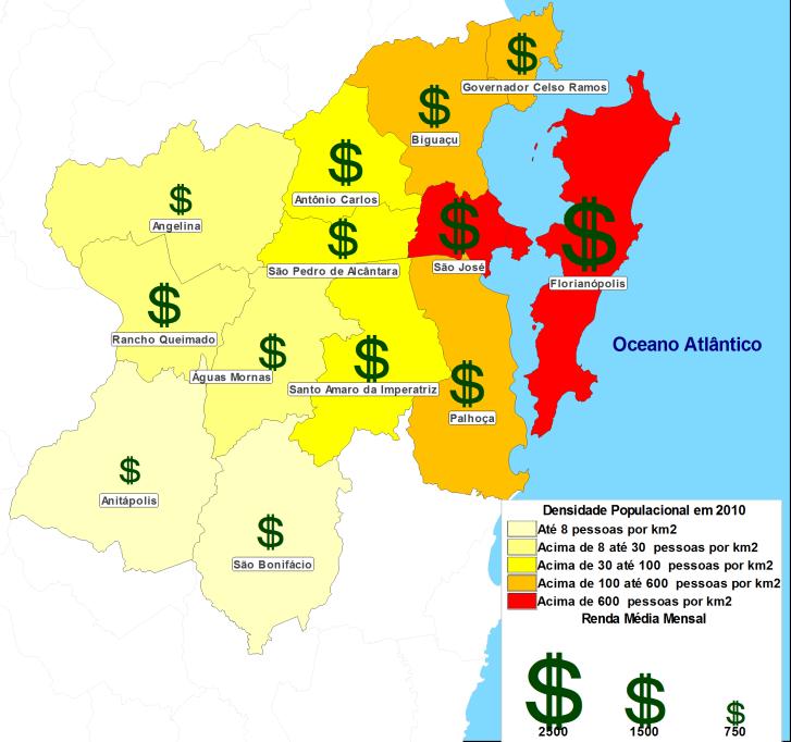 Figura 1: Densidade Demográfica e Renda Média Mensal de Pessoas de 10 anos e mais com Rendimento - 2010 Fontes: Censo Populacional de 2010 Dados