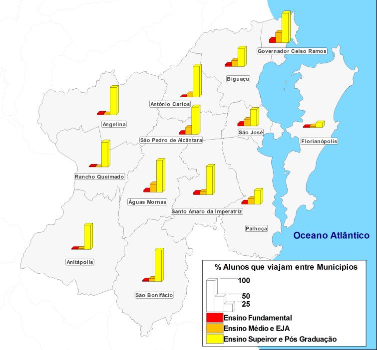 O mapa temático abaixo também ilustra o movimento de estudantes.