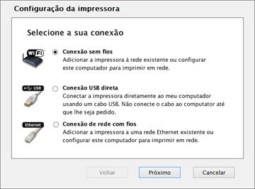 7. Quando a tela de configuração da impressora aparecer, clique