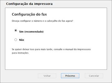 23. Execute um dos seguintes procedimentos para configurar o fax: Windows: Quando vir esta tela, você pode configurar o seu número e