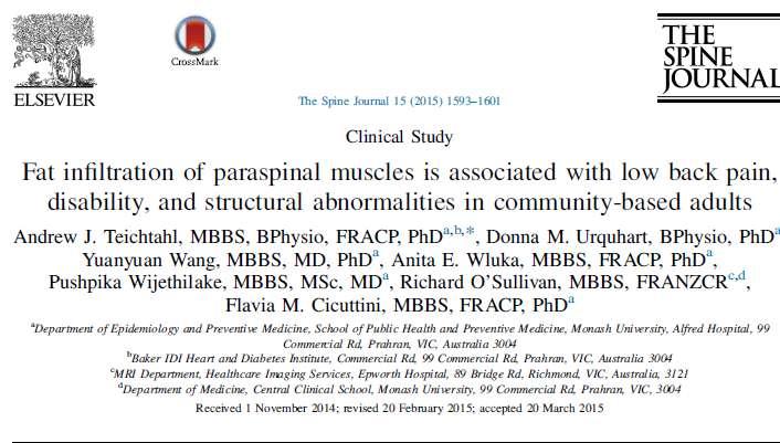 INFILTRAÇÃO DE GORDURA DOS MÚSCULOS PARAESPINAIS ESTÃO ASSOCIADOS