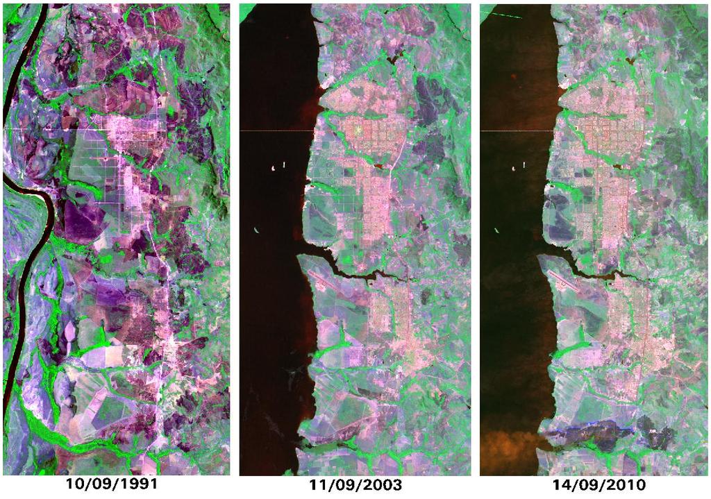 SANTOS, J. C. et al. Figura 1. Recortes da área de estudo das imagens do satélite TM Landsat 5, composição colorida (5R4G3B).
