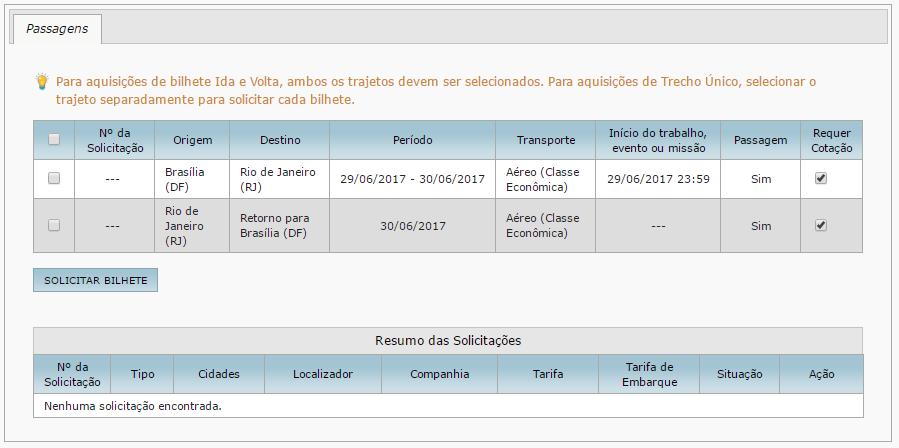 O Solicitante de Passagem acessa, no menu principal, as opções SOLICITAÇÃO > Passagem > Reservar Passagem > PCDP. 2.39.