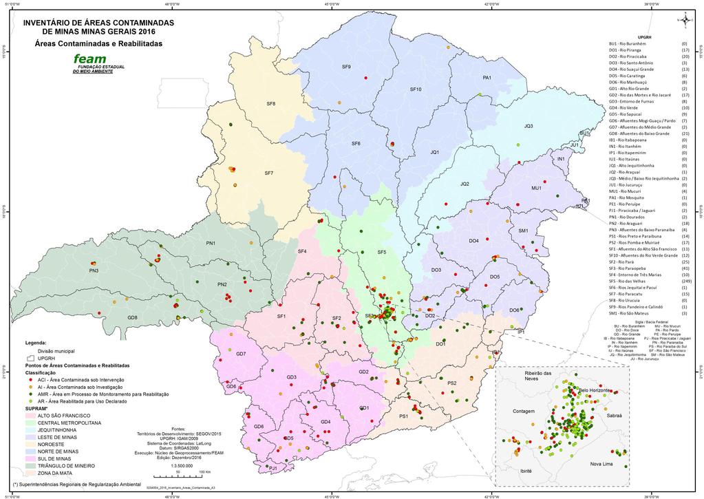 25 Figura 9 Distribuição geográfica das áreas contaminadas em Minas