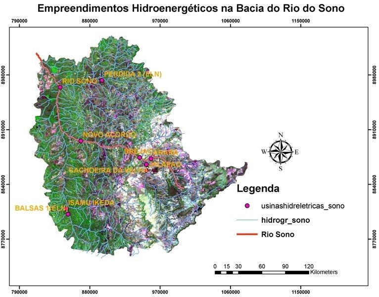 Figura 7 Empreendimentos Hidroenergéticos na Bacia do Rio do Sono Observou-se, assim, os principais afluentes da Bacia do Rio do Sono: o rio das Balsas, rio Novo, rio do Sono e o rio Perdida.