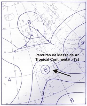 Página 6 Ar tropical continental (Tc). Esta massa de ar atinge Portugal durante os meses mais quentes do ano, com o anticiclone dos Açores estendendo-se em crista para o Sul de França.