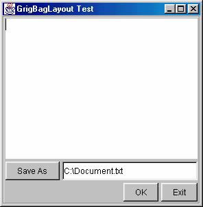 GridBagLayout, Exemplo // Exit Button. c.gridx = 3; c.gridwidth = 1; c.gridheight = 1; c.weightx = 0.0; c.weighty = 0.0; c.fill = GridBagConstraints.