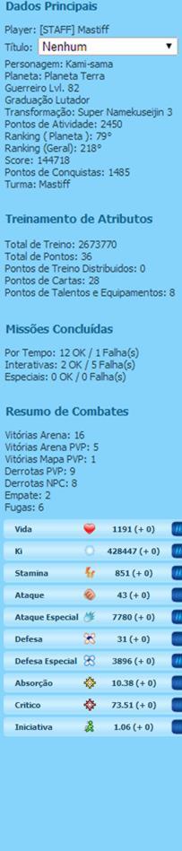 Fórmulas Lista todos os atributos necessários para o jogo, existem diversas combinações de atributos básicos