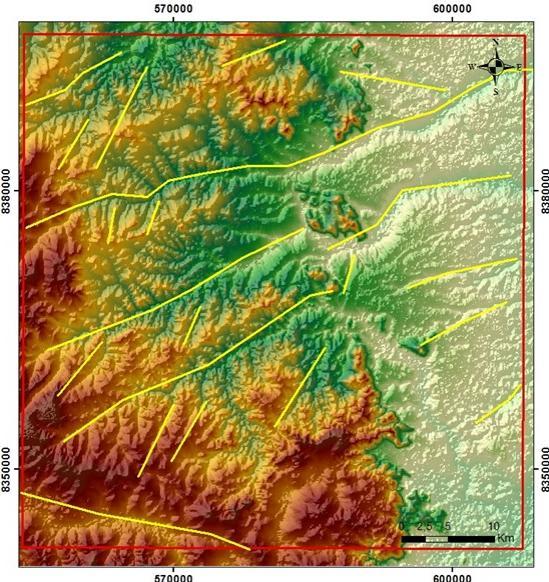 Grandes lineamentos são bem marcados na área principalmente no Mapa de Modelo Digital de Terreno (Figura 24).