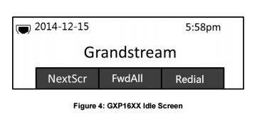 As telas das GXP1610/GXP1615/GXP1620/GXP1625/GXP1628/GXP1630 serão diferentes dependendo se o telefone está inativo ou em uso (ativo).