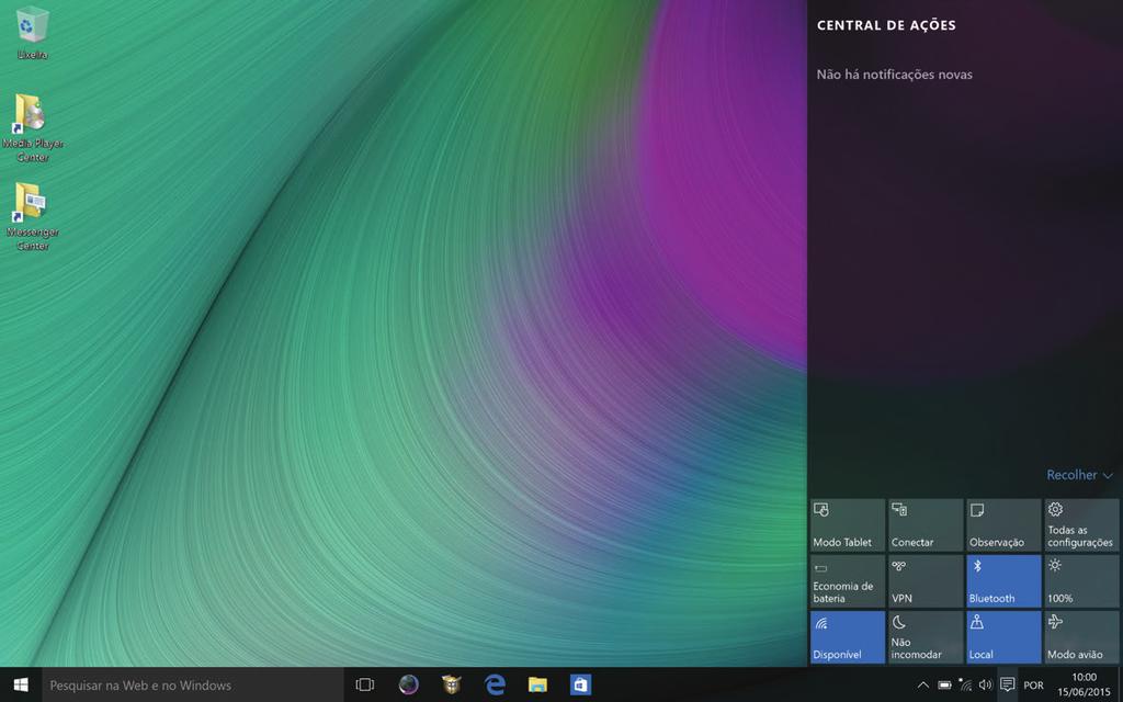 Introdução Centro de ação O centro de ação do Windows 10 permite que você receba notificações do sistema, tais como atualizações e notificações push, tais como e-mails e atualizações SNS.
