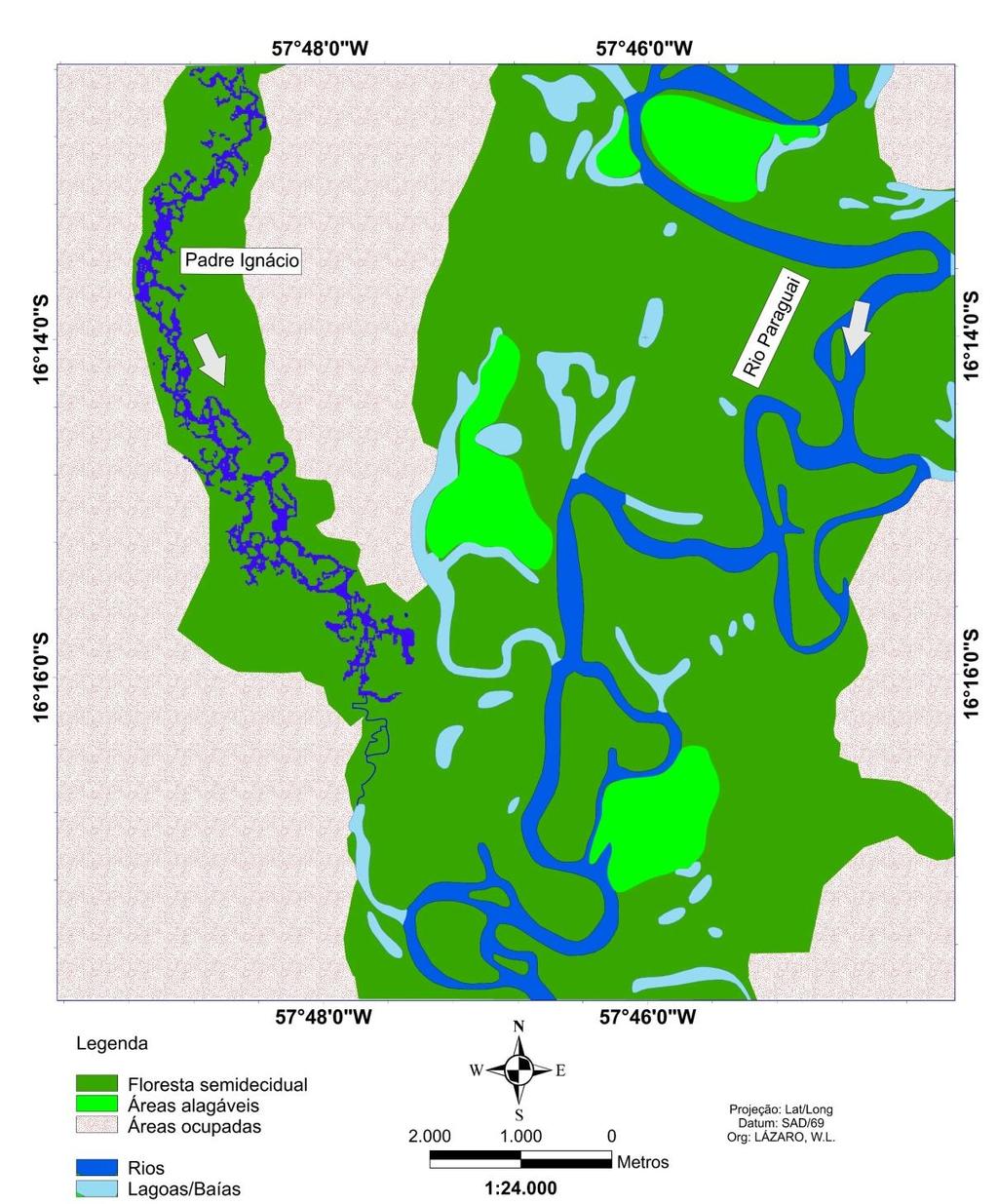 Figura 8: Córrego Padre Inácio Fonte: Elaborado a partir de imagem de satélite Landsat, ano de 2010. O córrego Padre Inácio apresenta drenagem ramificada com canais secundários e transbordamento.