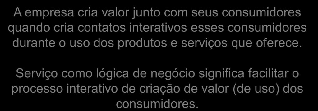 Lógica de serviço do provedor: A empresa cria valor junto com seus consumidores quando cria contatos interativos esses consumidores durante o uso dos