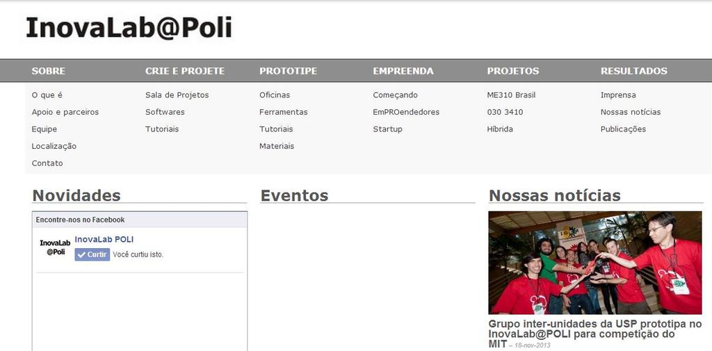 Website do InovaLab@POLI com acesso aos