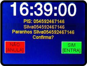 Ao termino do preenchimento do PIS, pressionando a tecla ENTRA o REP exibirá o nome do funcionário e o PIS para