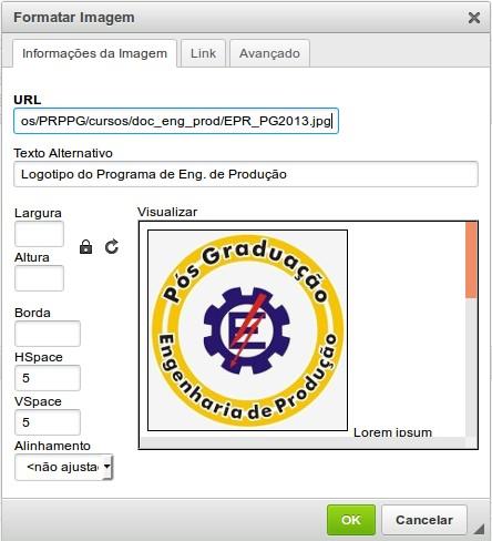 do corpo da página, conforme a imagem: Em seguida cole o endereço copiado no campo URL (como foi feito com os links na seção anterior) da imagem configure as propriedades da imagem.