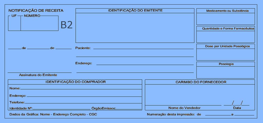 Receituário - Portaria 344/98 NOTIFICAÇÃO DE RECEITA "B" (COR AZUL) Lista de Substâncias B2 - Psicotrópicos Anorexígenos Válida por 30