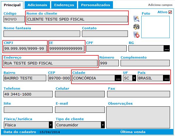 1. CADASTROS Neste índice são mostrados os campos dos módulos de cadastros utilizados na escrituração do SPED Fiscal.