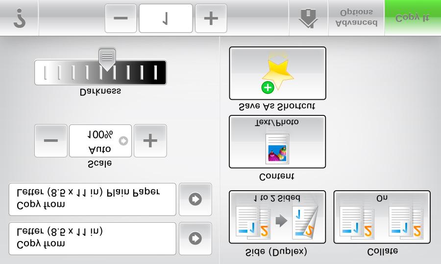 Compreendendo o painel de controle da impressora 17 Uso dos botões da tela de toque Nota: A tela inicial, ícones e botões podem variar dependendo de suas configurações personalizadas da tela inicial,