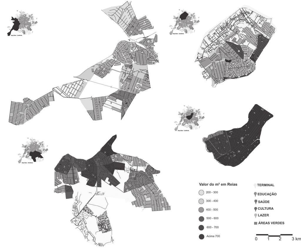 Figura 3 Mapas de custo da terra por zonas da cidade de Uberlândia 79 à flexibilidade, sustentabilidade e urbanidade.