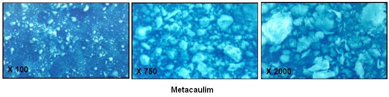 ADIÇÕES MINERAIS COM AÇÃO POZOLÂNICA Metacaulim (metacaulinita de alta reatividade MCAR): Argila caolinítica beneficiada por secagem, moagem e calcinação (750 a 1000 o C).