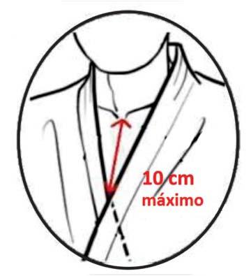 A distância entre o esterno e o cruzamento das lapelas deverá der menor que dez (10) centímetros. As mangas devem cobrir completamente os braços do judoca, incluindo o punho.