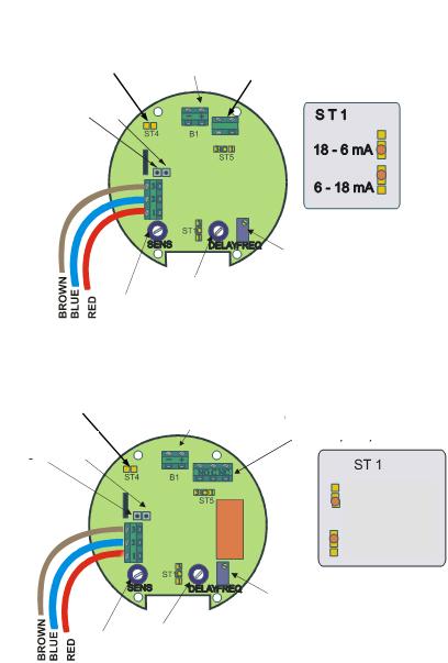 7. CONFIGURAÇÃO DE SAÍDA ST4 e ST5 são pré-configurados na fábrica ST1: Configuração sem relé opcional Terminal da fonte de energia Sem jumper no L20-70D B1: 24 Vcc Veja o cap. 8.