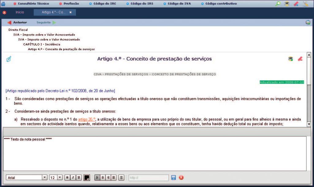 adicionar nota pessoal Nota: A opção funciona alternadamente para abrir ou fechar o