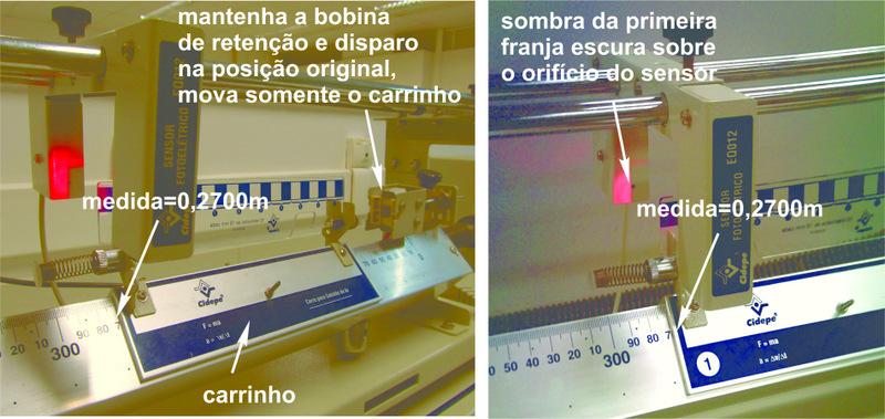 3 Material Necessário Trilho de ar, cronômetro digital de interface com disparador eletrônico, carrinho e sensores fotoelétricos. 4 Procedimento experimental 4.