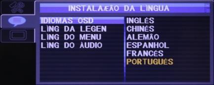 Idioma OSD:. Configura o idioma padrão para todas os menus do aparelho, as opções de idioma do aparelho são Inglês, Chinês, Alemão, Espanhol, Francês, Português, Italiano, Russo.