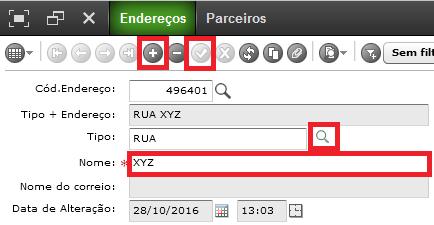 Clique sobre o botão Novo para fazer o cadastro, depois clique sobre a lupa para o escolher o tipo por exemplo: rua, alameda, avenida, jardim, rodovia.