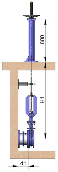 A coluna de manobra comum é de 800 mm de altura (fig. 8). Outras medidas de coluna a pedido. Possibilidade de colocação de uma régua de indicação para conhecer o grau de abertura da válvula.