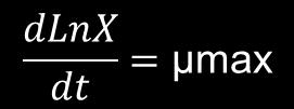 4) Crescimento microbiano Fase Exponencial Velocidade específica de crescimento é constante e máxima µx = µmax = constante