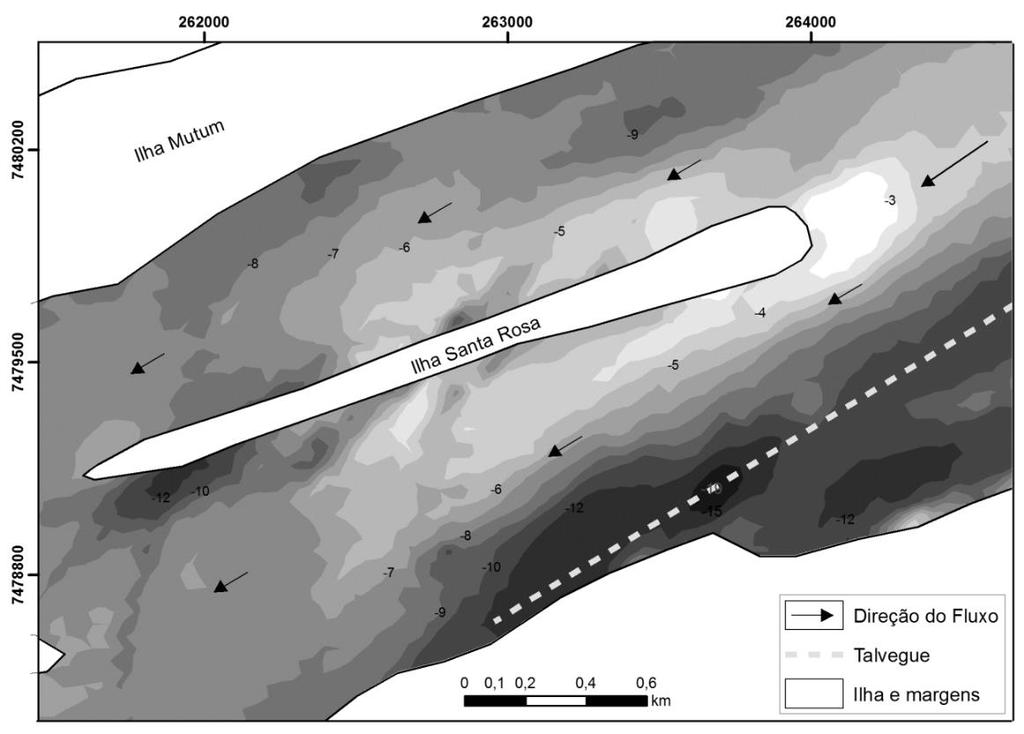 Figura 5 - Mapa batimétrico período de águas altas. Vazão: 17.730 m³.