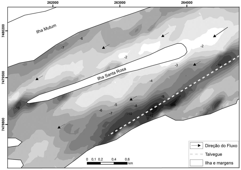 Figura 6 - Mapa batimétrico período de águas médias. Vazão: 8.788 m³.