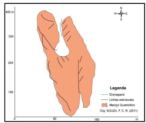 - 8 - Figura 3: Planta baixa da Gruta do Salitre, mostrando os principais eixos estruturais. Fonte: Souza, F.C.R. (2011). Souza et al.