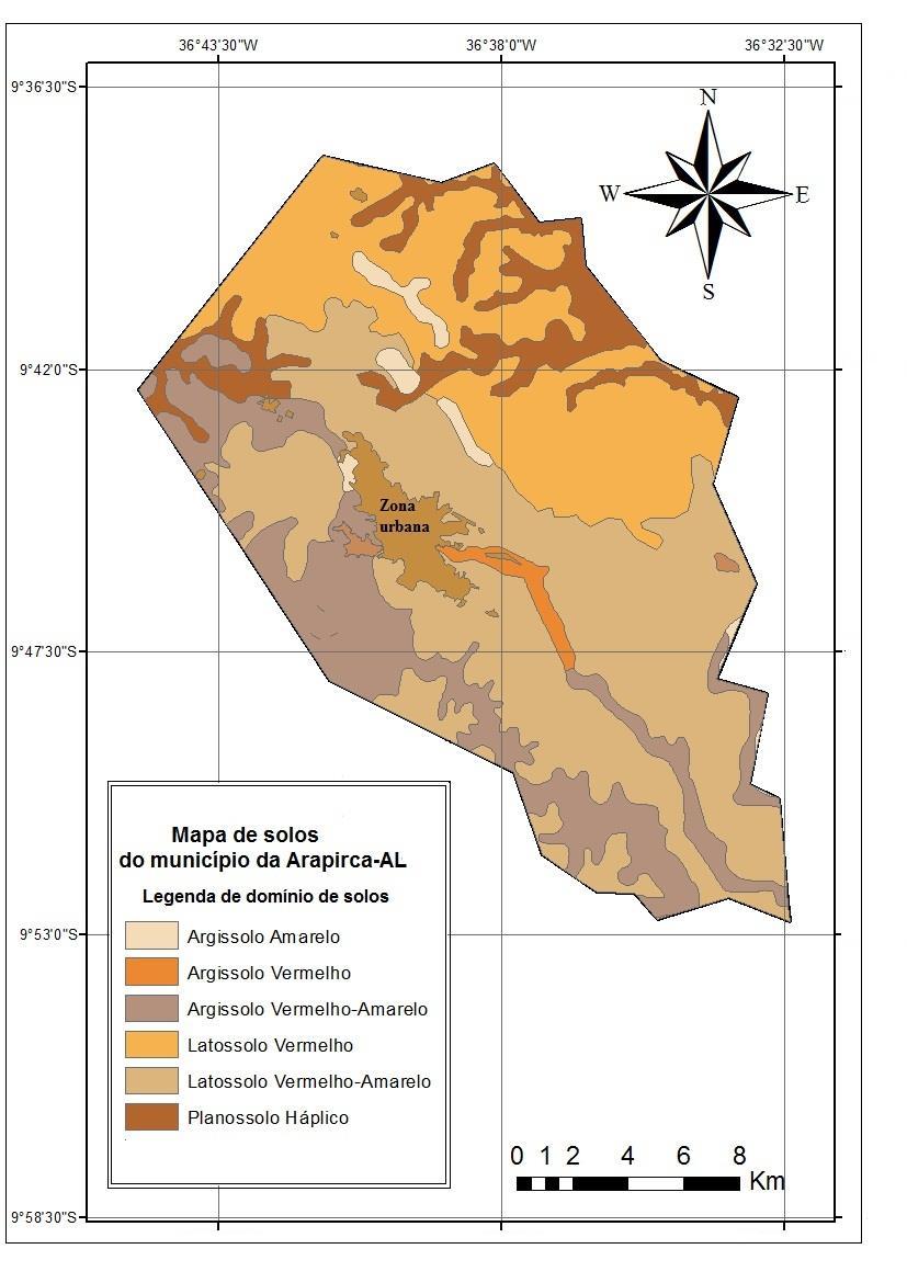 42 Figura 5 - Mapa de solos do município de Arapiraca-AL. Fonte: Adaptado da EMBRAPA/SEAIPA (2008), apud Autora (2014).