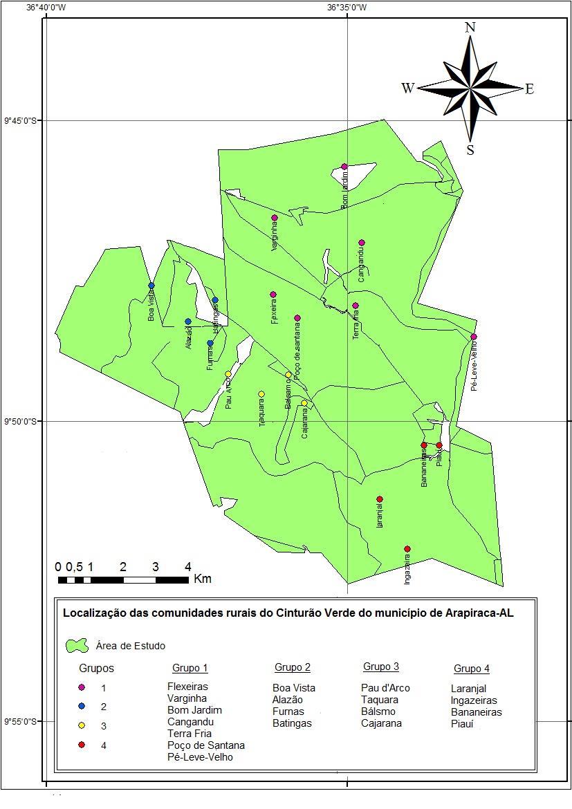 46 Figura 7 - Localização das comunidades rurais do Cinturão Verde de Arapiraca-AL e seus respectivos grupos de estudo. Fonte: Autora desta dissertação, 2014. 5.