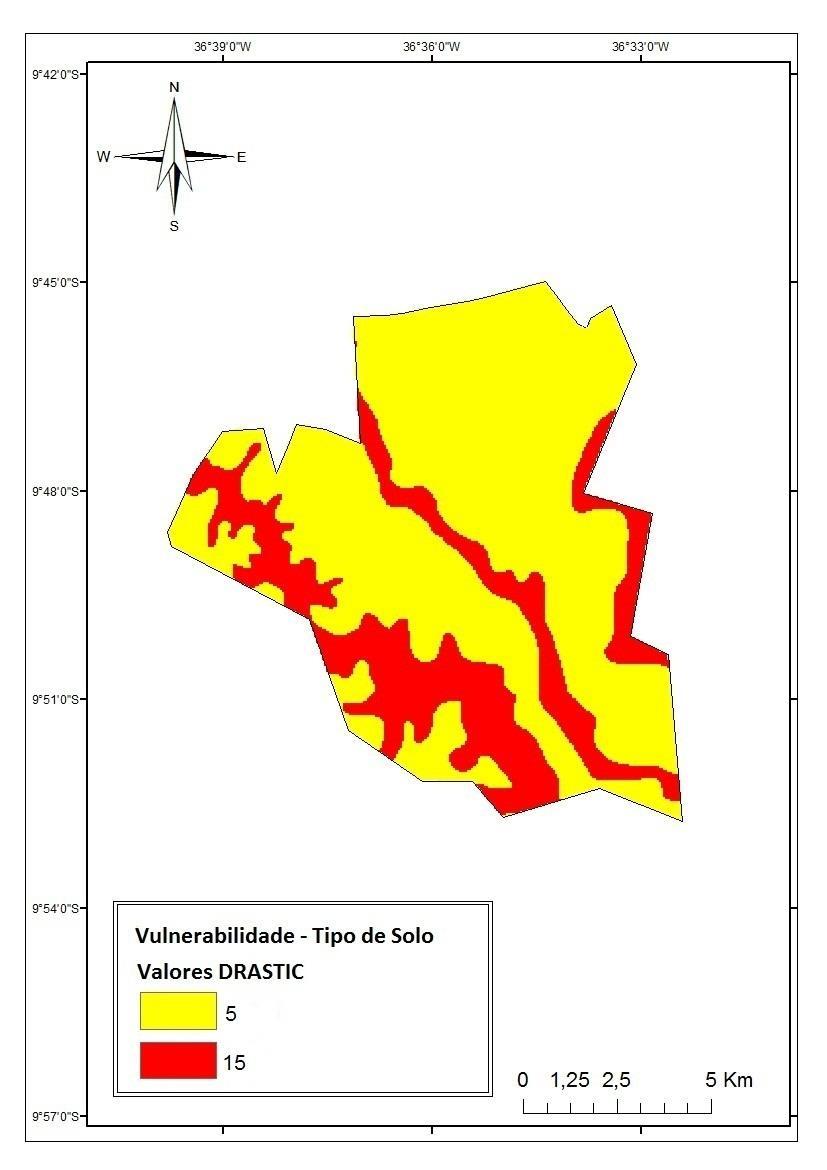 70 Figura 16 - Mapa de vulnerabilidade do Tipo de solo.. Fonte: Dados da pesquisa, 2014.