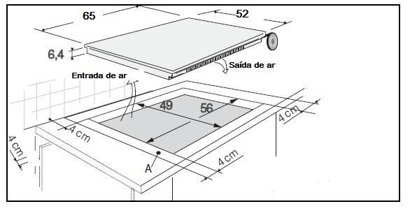 1/ INSTALAÇÃO DO SEU APARELHO ESCOLHA DO LOCAL A distância entre o rebordo da placa e a parede (ou a divisória) lateral ou traseira deve ser de pelo menos 4 cm (zona A).