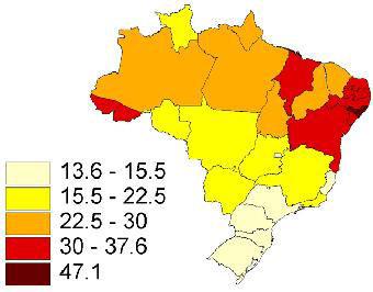 Taxa de Mortalidade Infantil no Brasil e Unidades Federadas - 2004 A taxa de mortalidade infantil no Brasil vem declinando nos últimos